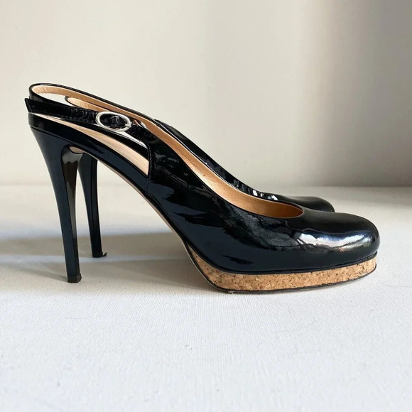 Giuseppe Zanotti Black PAtent leather Round toe Slingback Heels 40 - Picture 5 of 7
